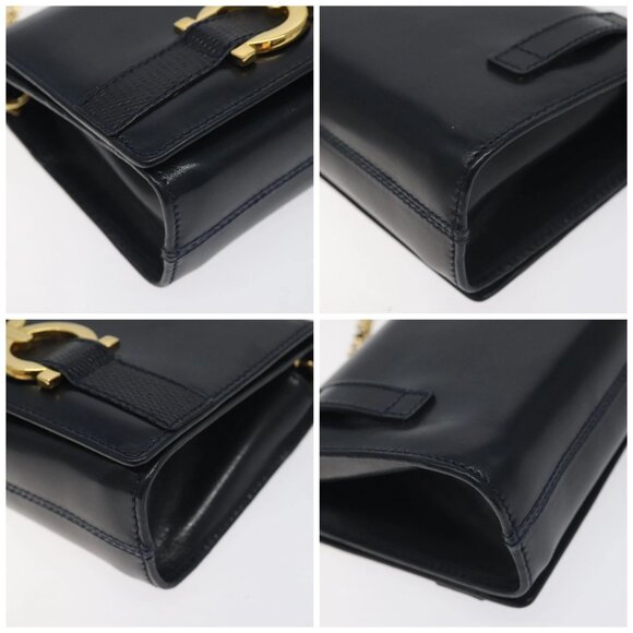 Salvatore Ferragamo Gancini Chain Shoulder Bag Leather Navy Gold - Picture 16 of 16